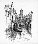 206570 Gezicht op de Kromme Nieuwegracht te Utrecht vanaf de werf, met links de bijgebouwen van Paushuize met de ...